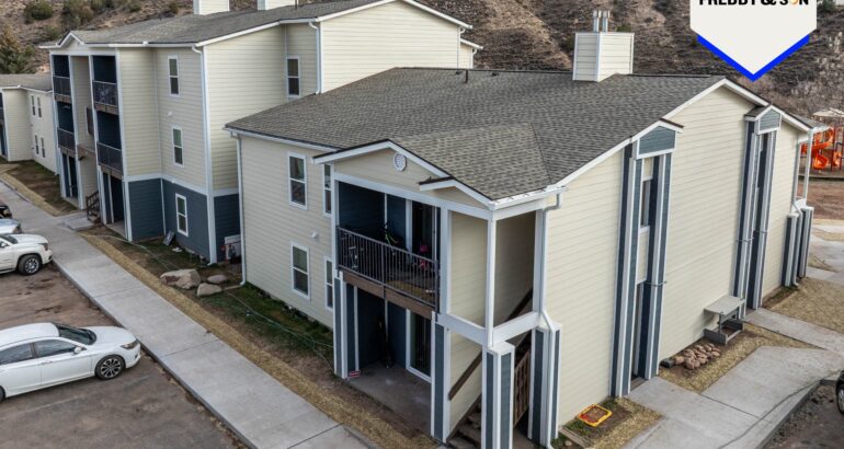 commercial exterior replacement in Virginia featuring multifamily residential buildings with new roofing and siding completed by Freddy & Son.
