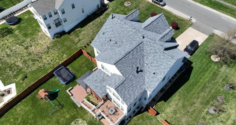 Finished residential roofing project viewed from above in Northern VA